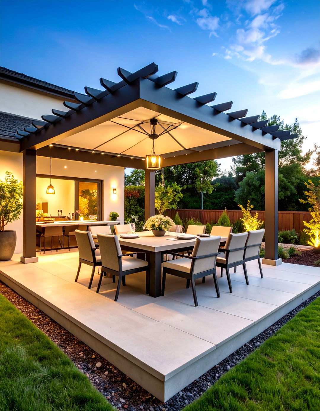 Raised Concrete Dining Terrace with Pergola - 24 Raised Concrete Patio Ideas