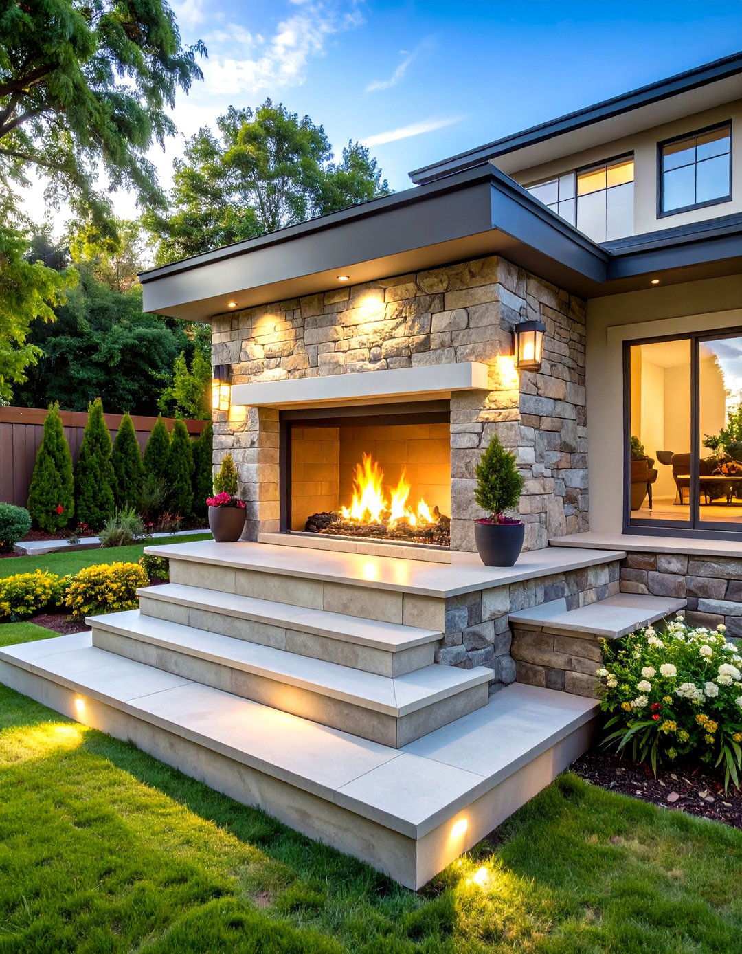 Raised Fireplace Platform Design - 24 Outdoor Fireplace Ideas