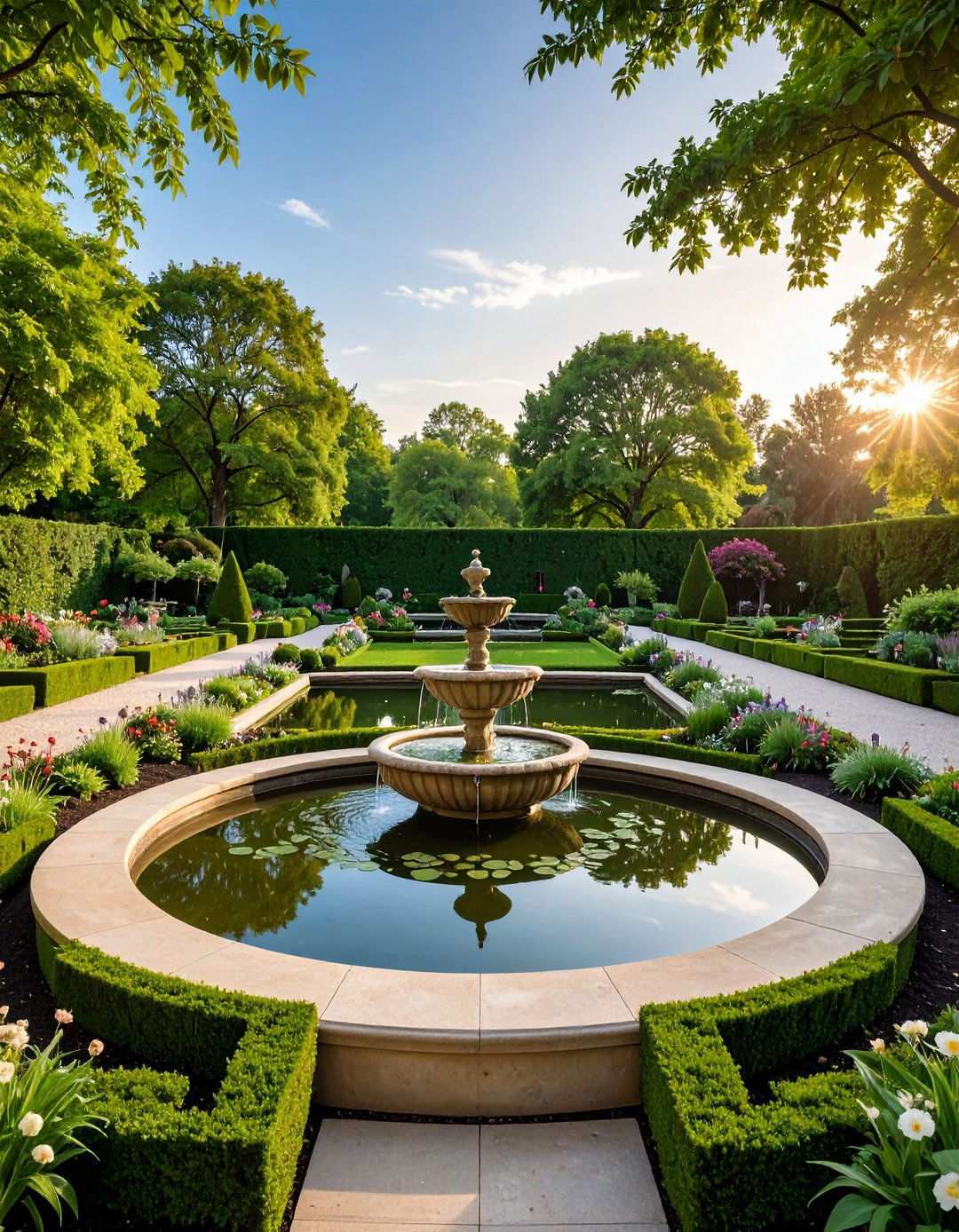 Raised Formal Pond with Symmetrical Planting Design - 24 Raised Garden Pond Ideas