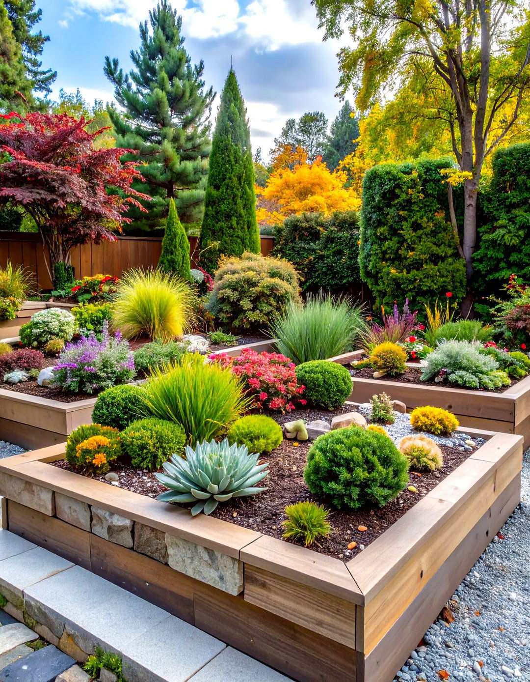 Raised Planter Pine Display - 24 Pine Tree Landscape Ideas