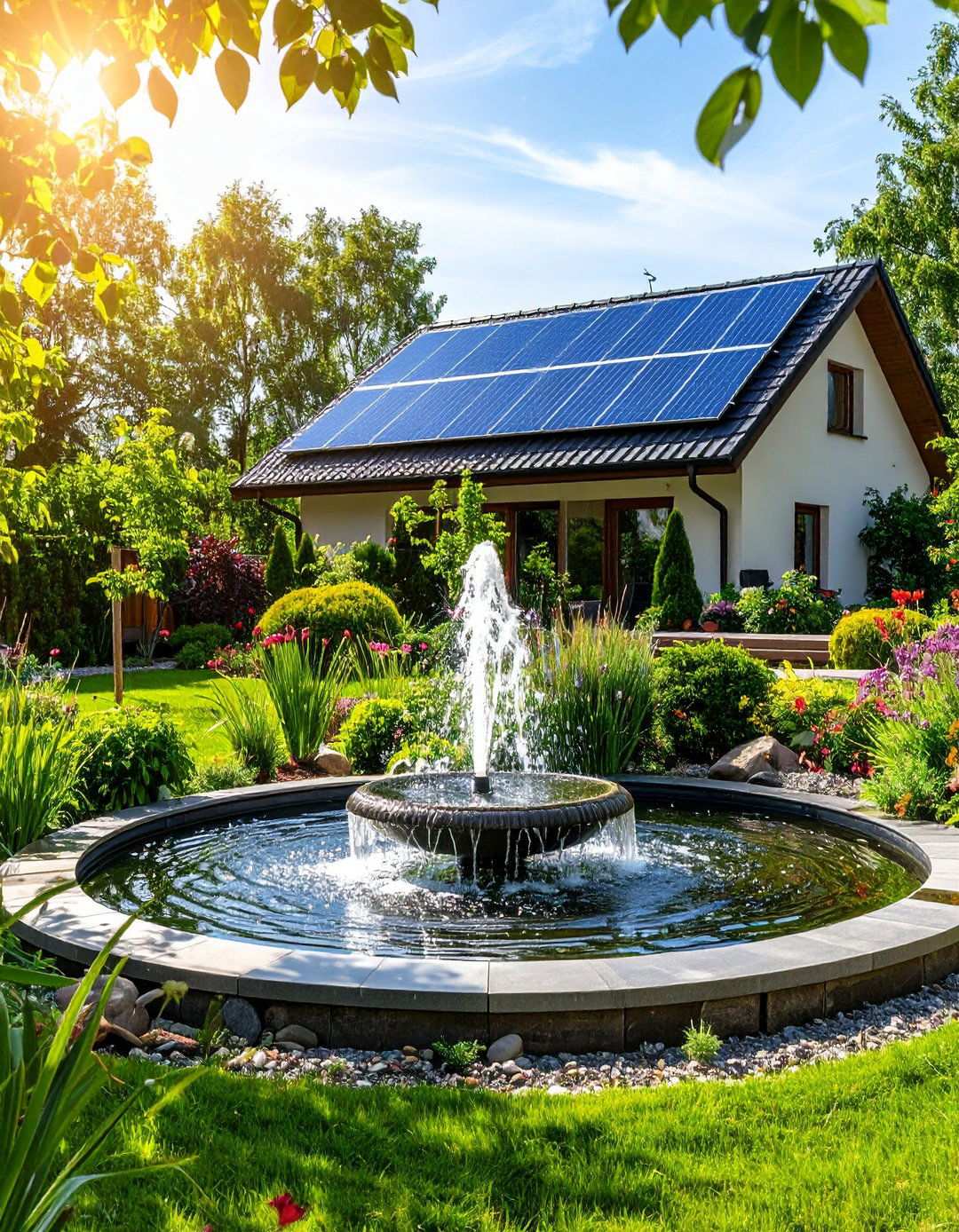 Raised Pond with Solar Powered Fountain and Aeration - 24 Raised Garden Pond Ideas
