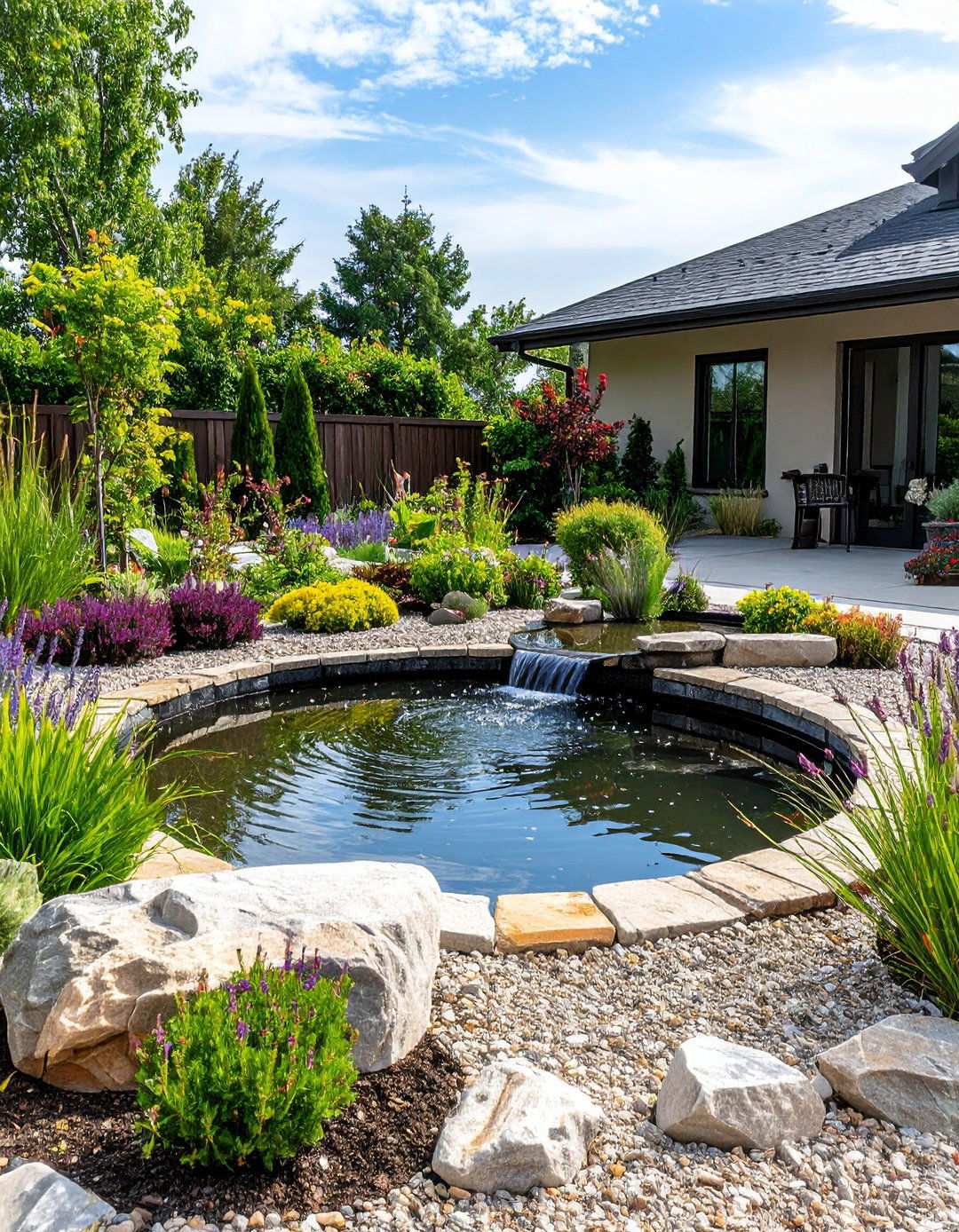 Raised Pond with Surrounding Gravel Garden - 24 Raised Garden Pond Ideas