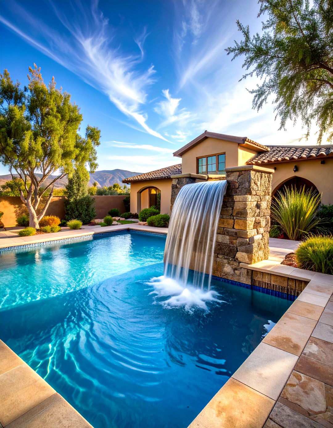 Raised Spa Spillways - 24 Pool Fountain Ideas