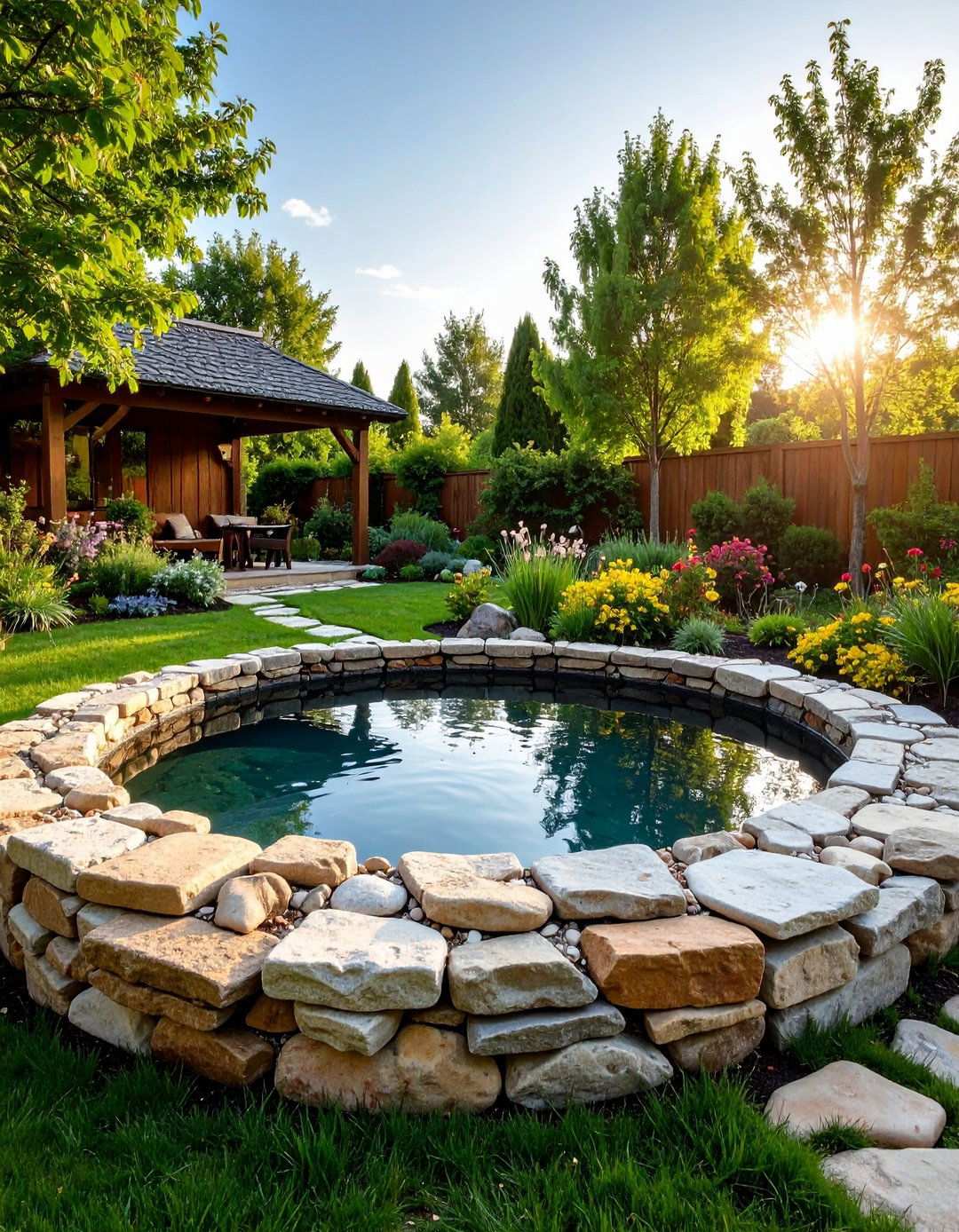 Raised Stone Pond with Dry Stack Construction - 24 Raised Garden Pond Ideas