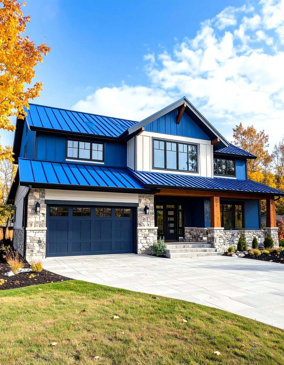 Ranch House Modernization - 24 houses with blue metal roofs