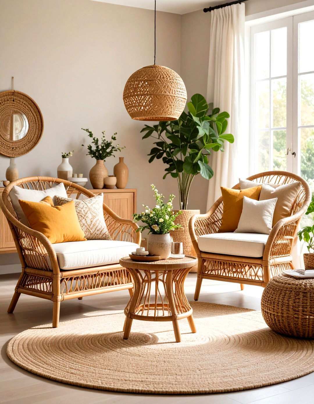 Rattan Furniture Integration - 24 Hamptons Living Room Ideas