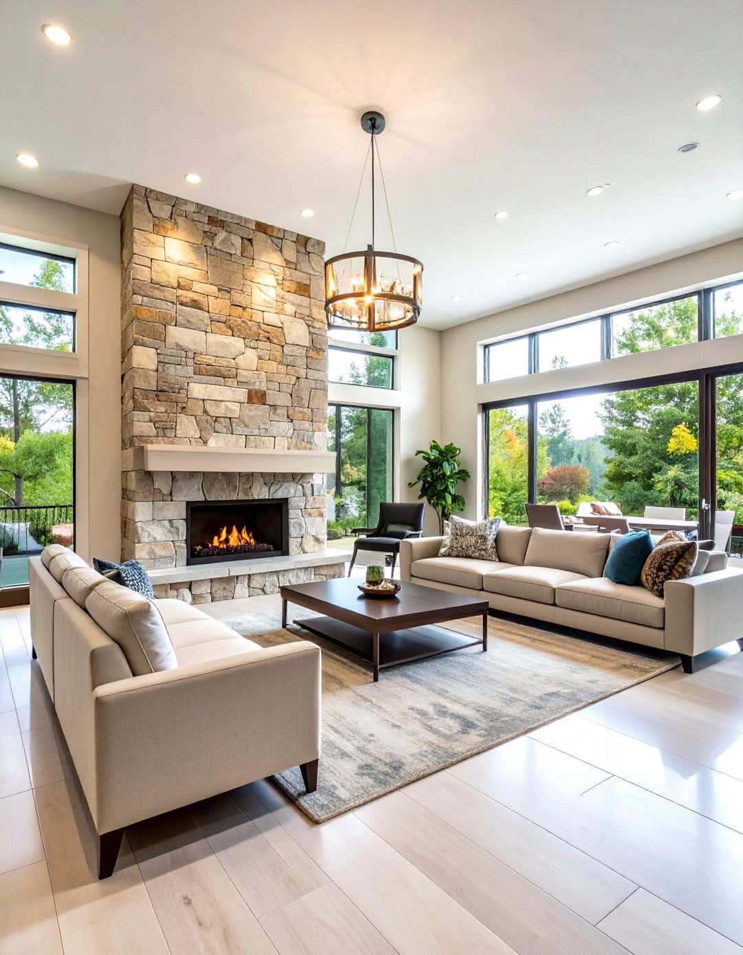 Recessed Floor to Ceiling Stone Installations - 24 linear fireplace ideas