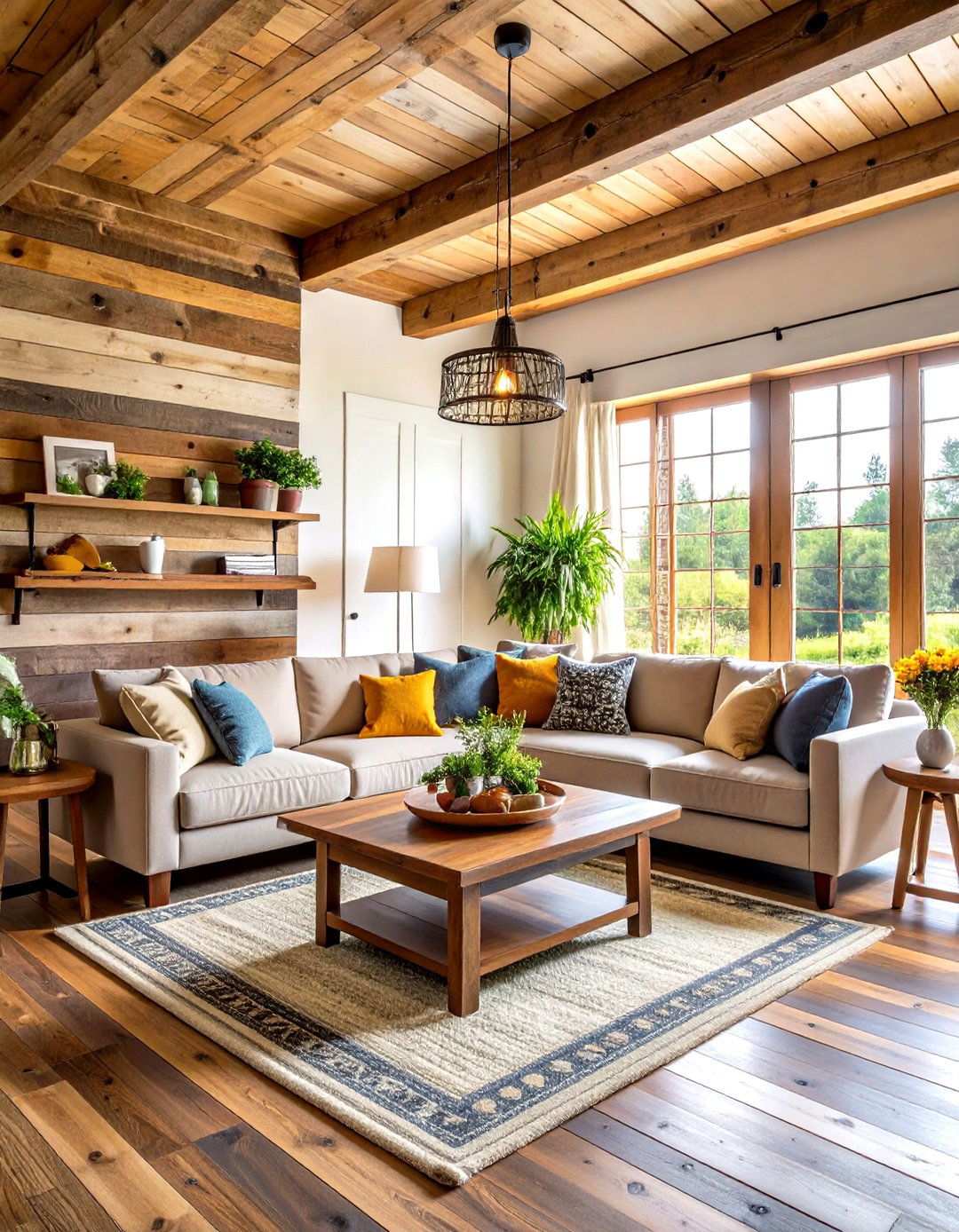 Reclaimed Barn Wood Feature Wall - 24 Rustic Living Room Ideas