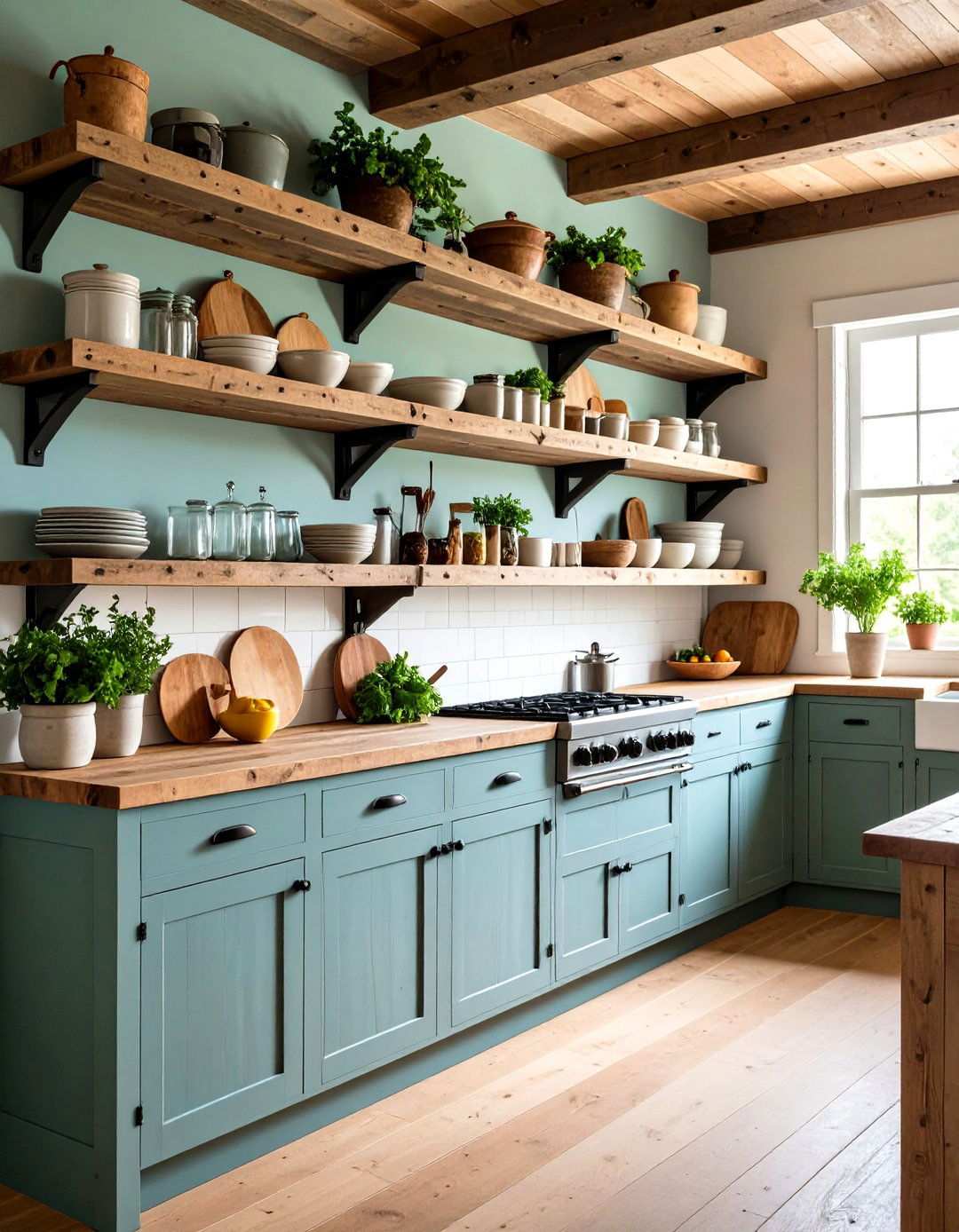 Reclaimed Barn Wood Open Shelving - 24 Open Shelving Kitchen Ideas