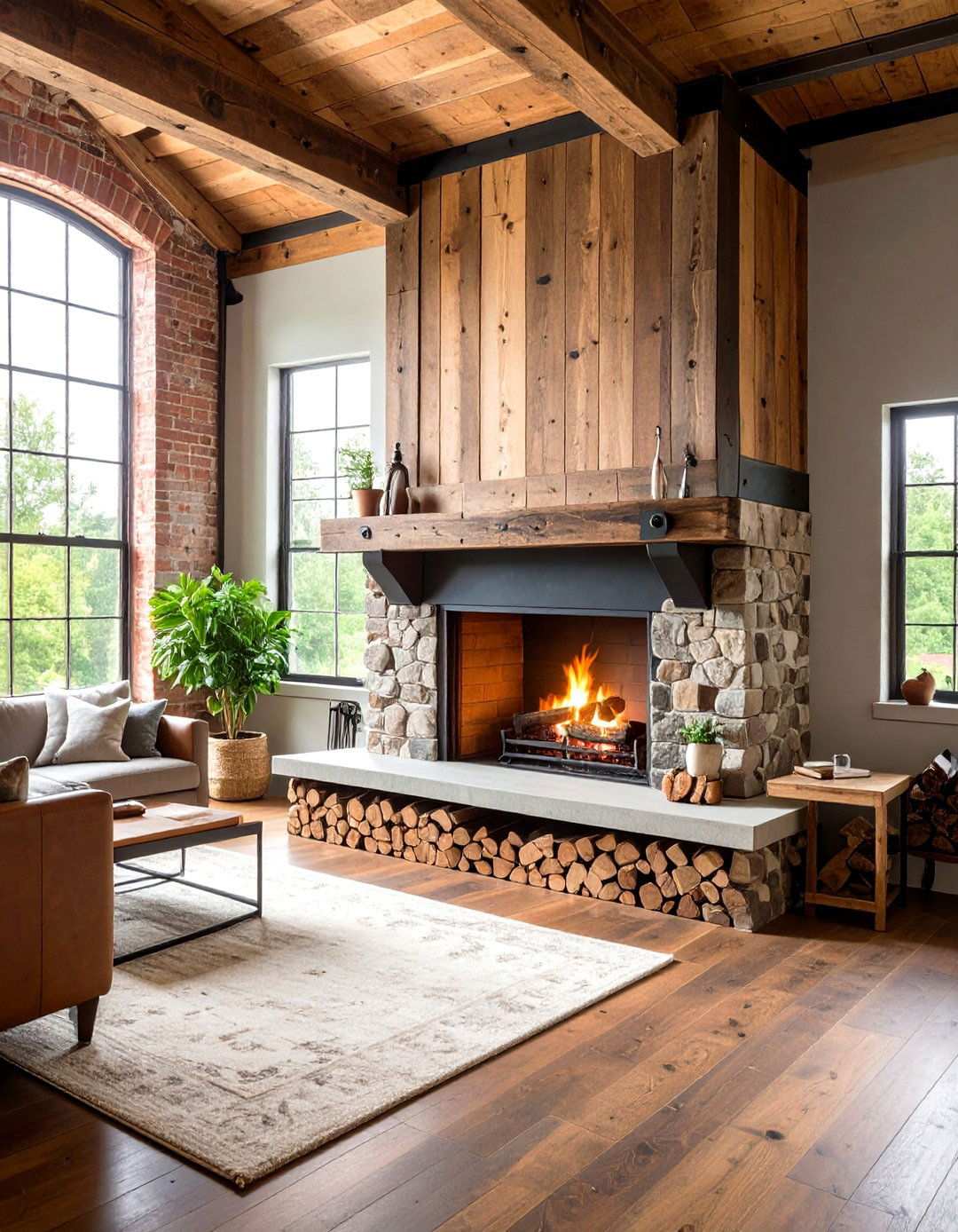 Reclaimed Railroad Tie Fireplace - 24 Rustic Fireplaces