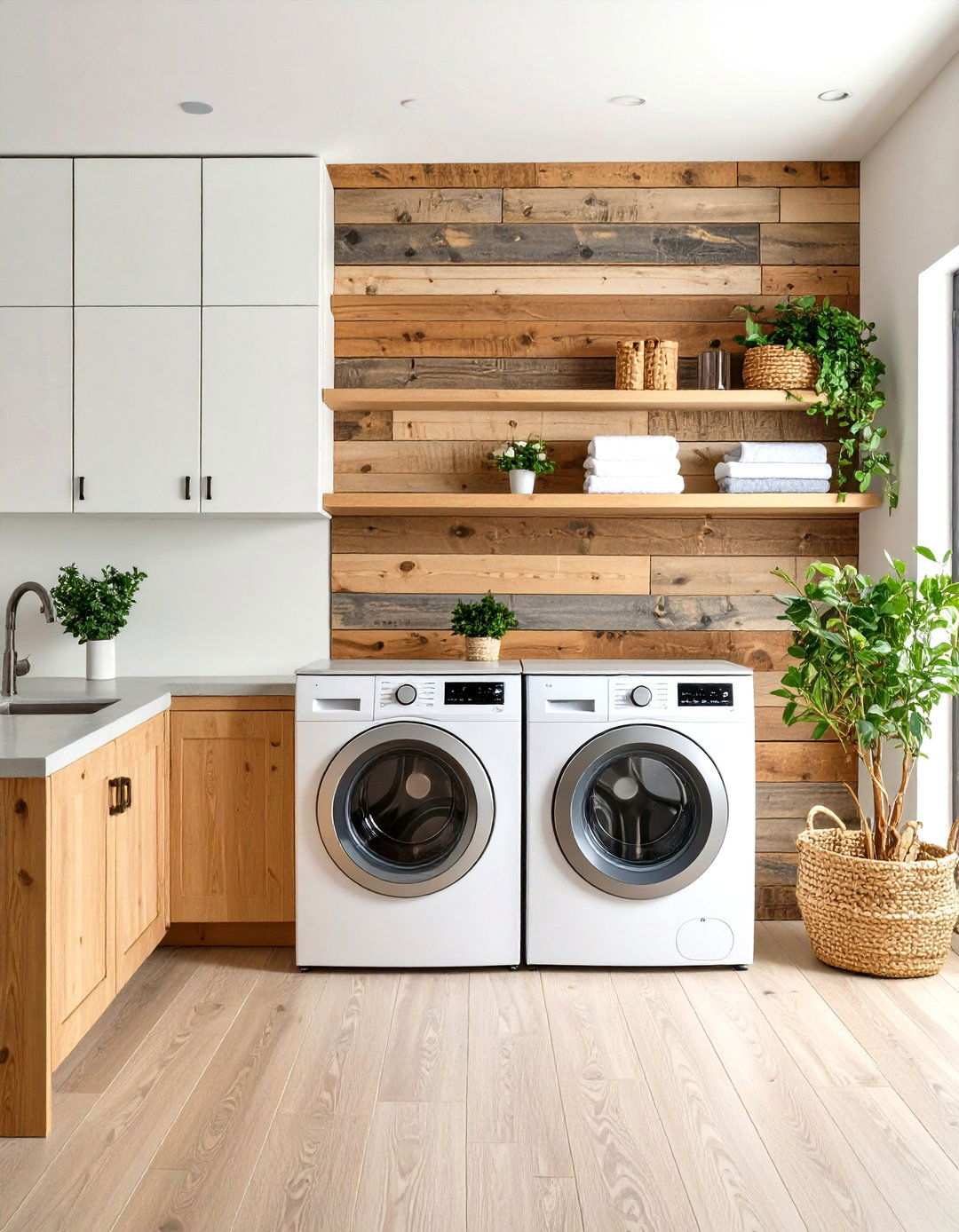 Reclaimed Wood Accent Wall Laundry Room - 24 Rustic Laundry Room Ideas