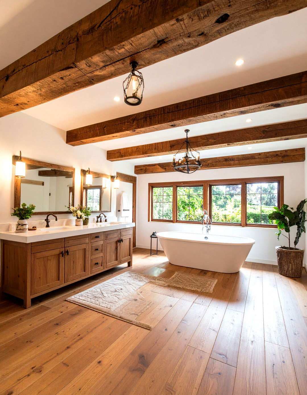 Reclaimed Wood Beam Ceilings - 24 Spanish Style Bathroom Ideas