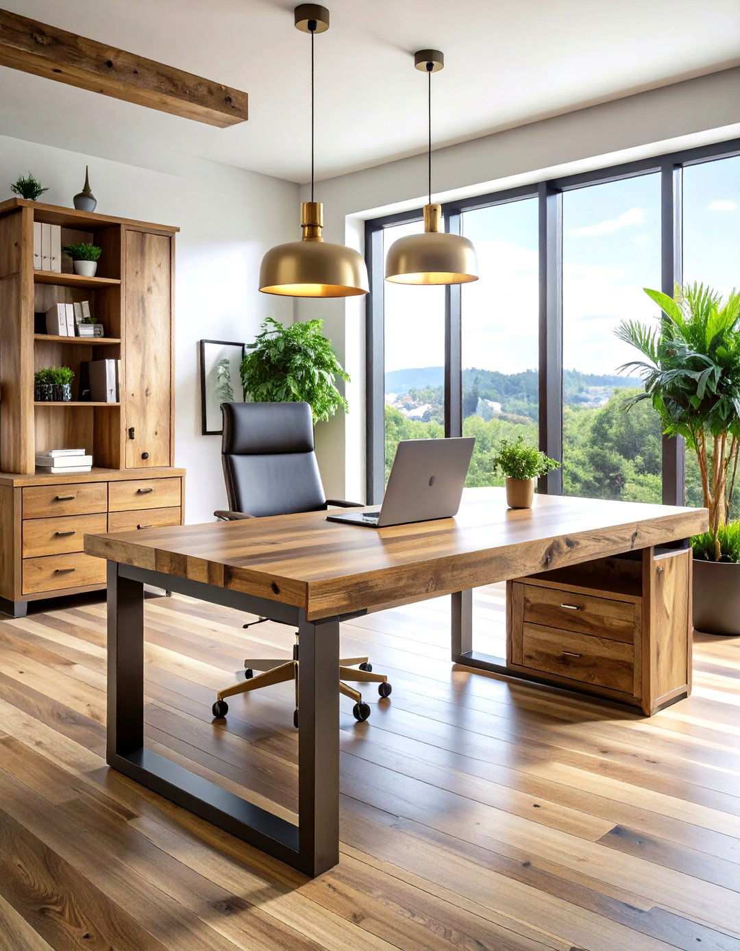Reclaimed Wood Executive Desk Office - 24 Rustic Home Office Ideas