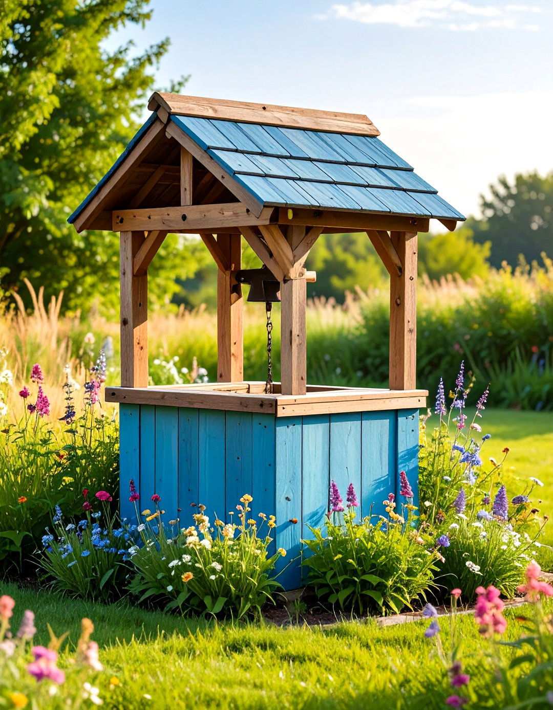 Reclaimed Wood Pallet Wishing Well with Rustic Charm - 24 Outdoor Wishing Well Garden Ideas