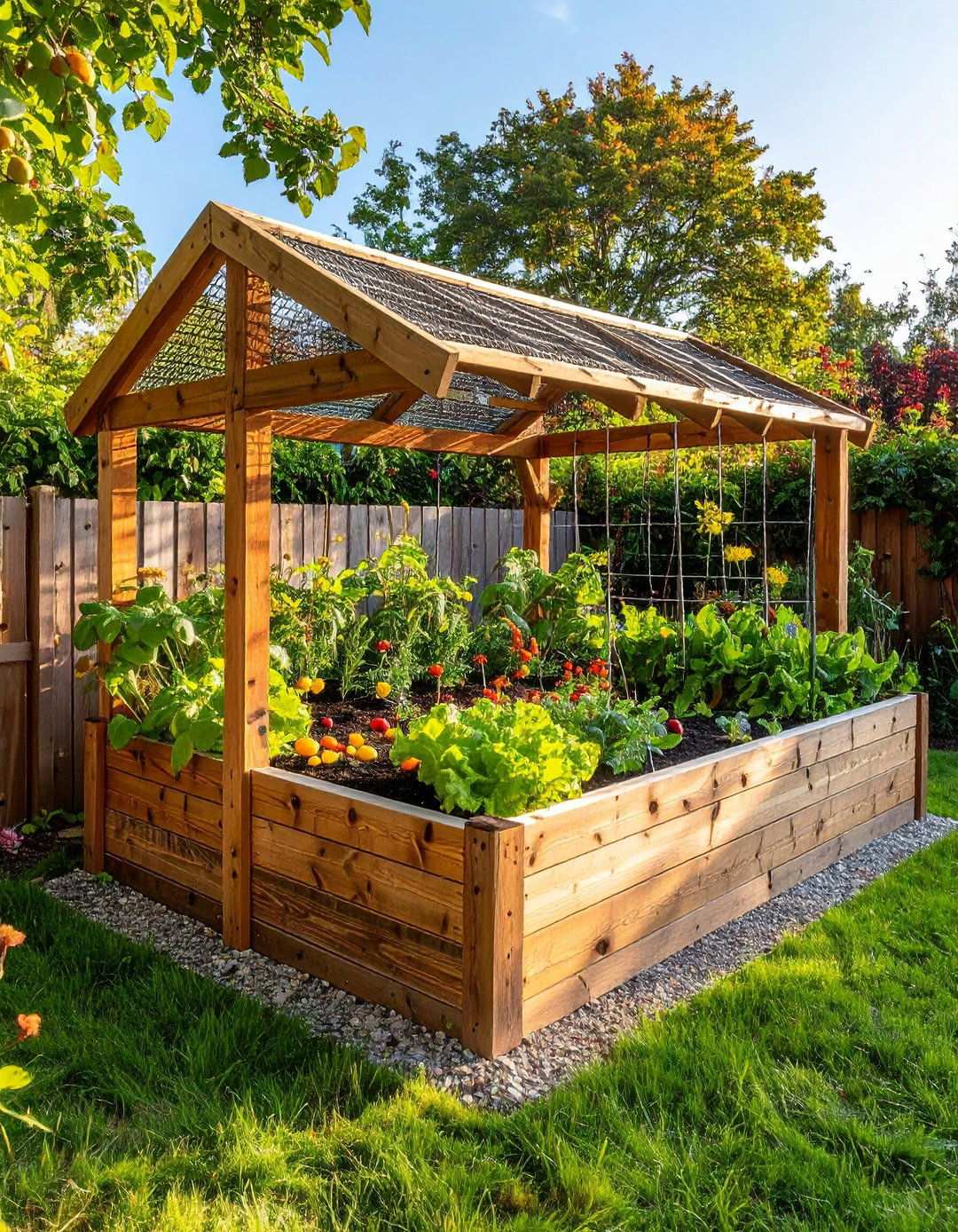 Reclaimed Wood Raised Bed with Chicken Wire Trellis - 24 Raised Garden Bed Along Fence Ideas