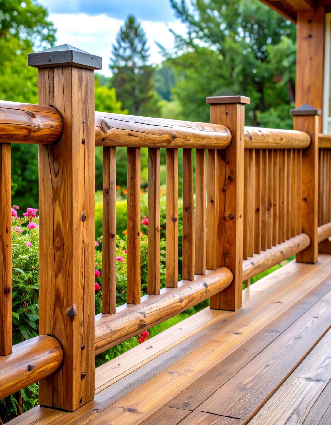 Reclaimed Wood Rustic Log Railing - 24 Wood Deck Railing Ideas