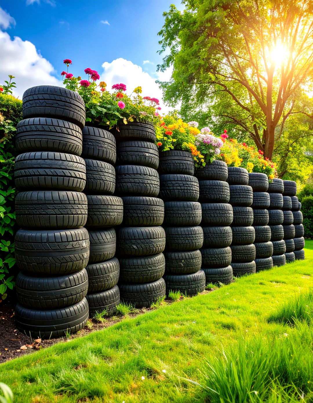 Recycled Tire Retaining Wall - 24 Inexpensive Retaining Wall Ideas
