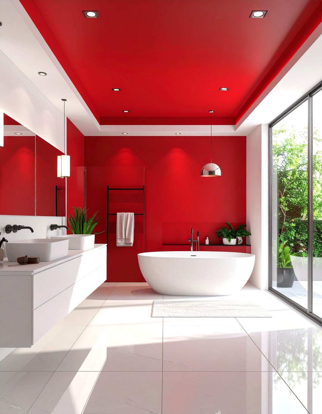 Red Accent Ceiling Design - 24 Red Bathroom Ideas
