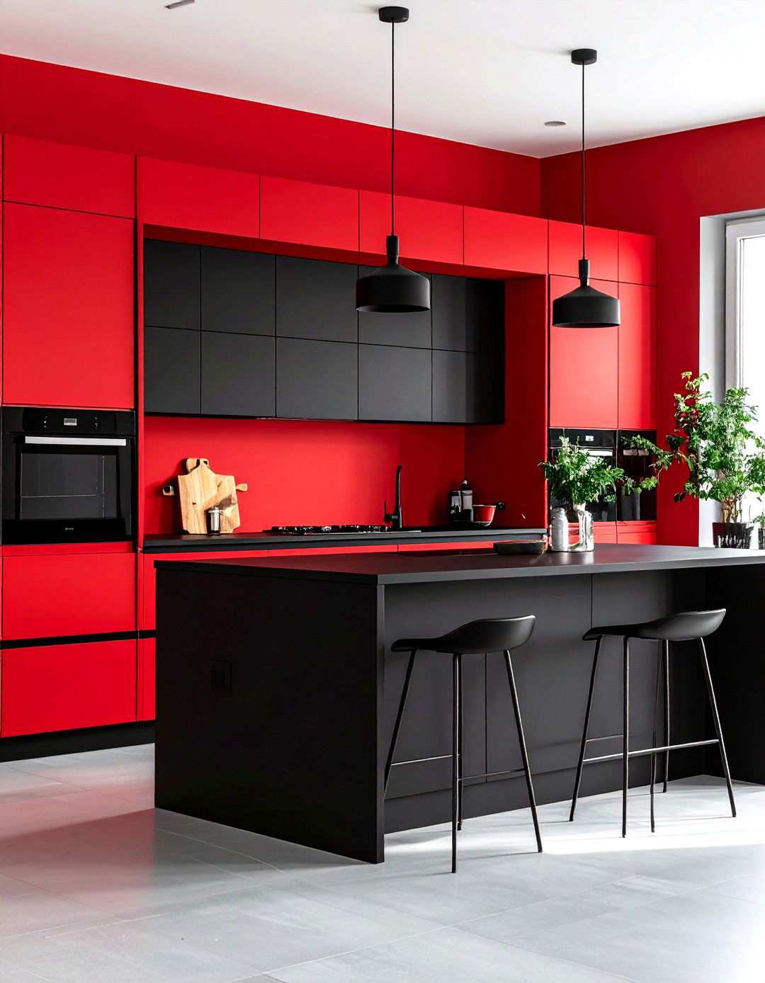 Red Accent Wall With Black Kitchen Cabinetry - 24 red and black kitchen ideas