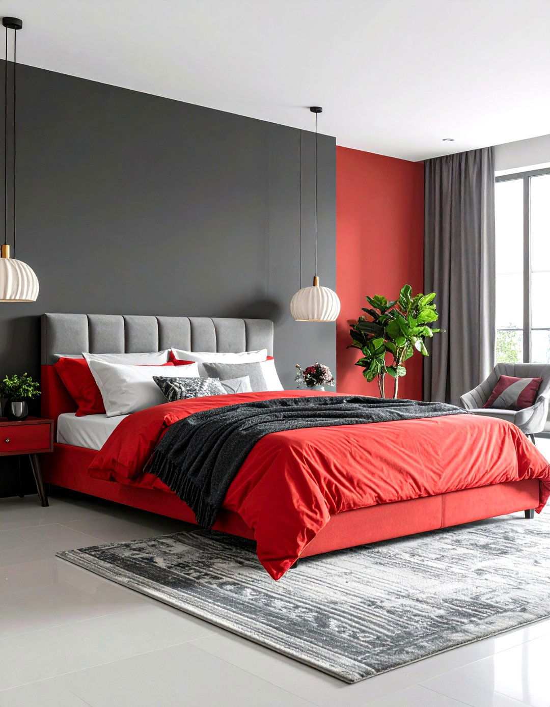 Red and Gray Contemporary Bedroom - 24 Red Bedroom Ideas