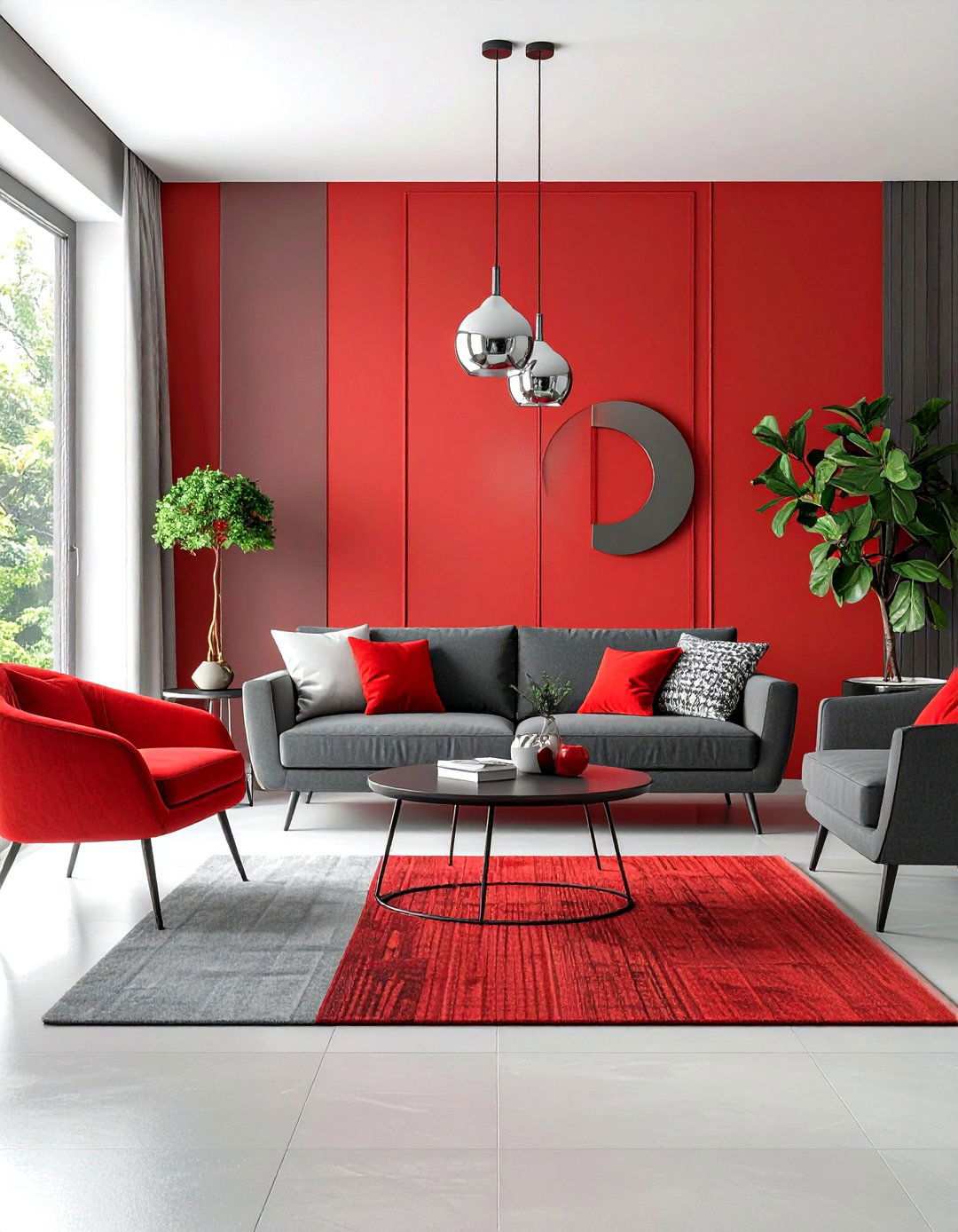 Red and Gray Contemporary Contrast - 24 Red Living Room Ideas