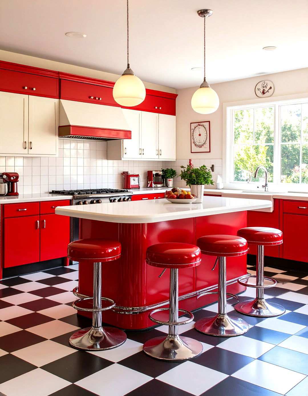 Red and White Retro Diner Kitchen - 24 Vintage Kitchen Ideas