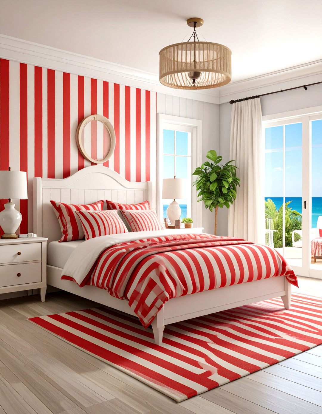 Red and White Striped Bedroom - 24 Red Bedroom Ideas