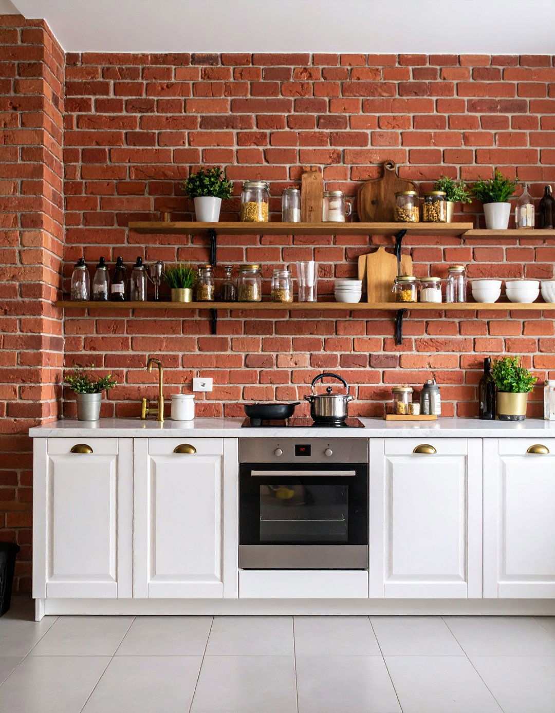 Red Brick Kitchen Storage Wall - 24 Red Brick Kitchen Ideas