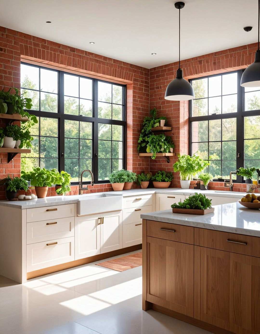 Red Brick Kitchen Window Wall - 24 Red Brick Kitchen Ideas