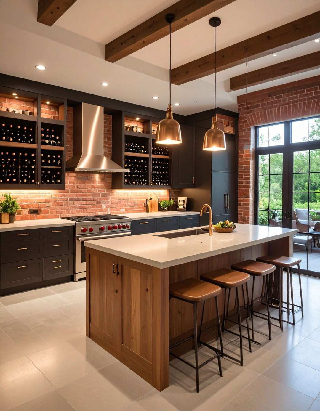 Red Brick Kitchen Wine Storage - 24 Red Brick Kitchen Ideas
