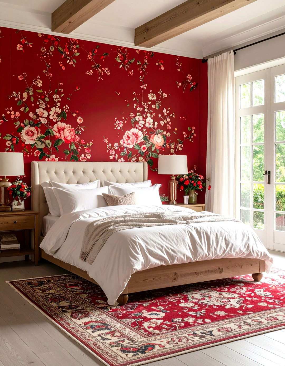 Red Floral Wallpaper Bedroom - 24 Red Bedroom Ideas