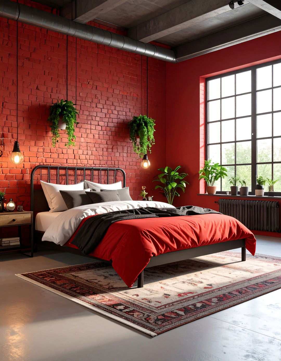Red Industrial Loft Bedroom - 24 Red Bedroom Ideas