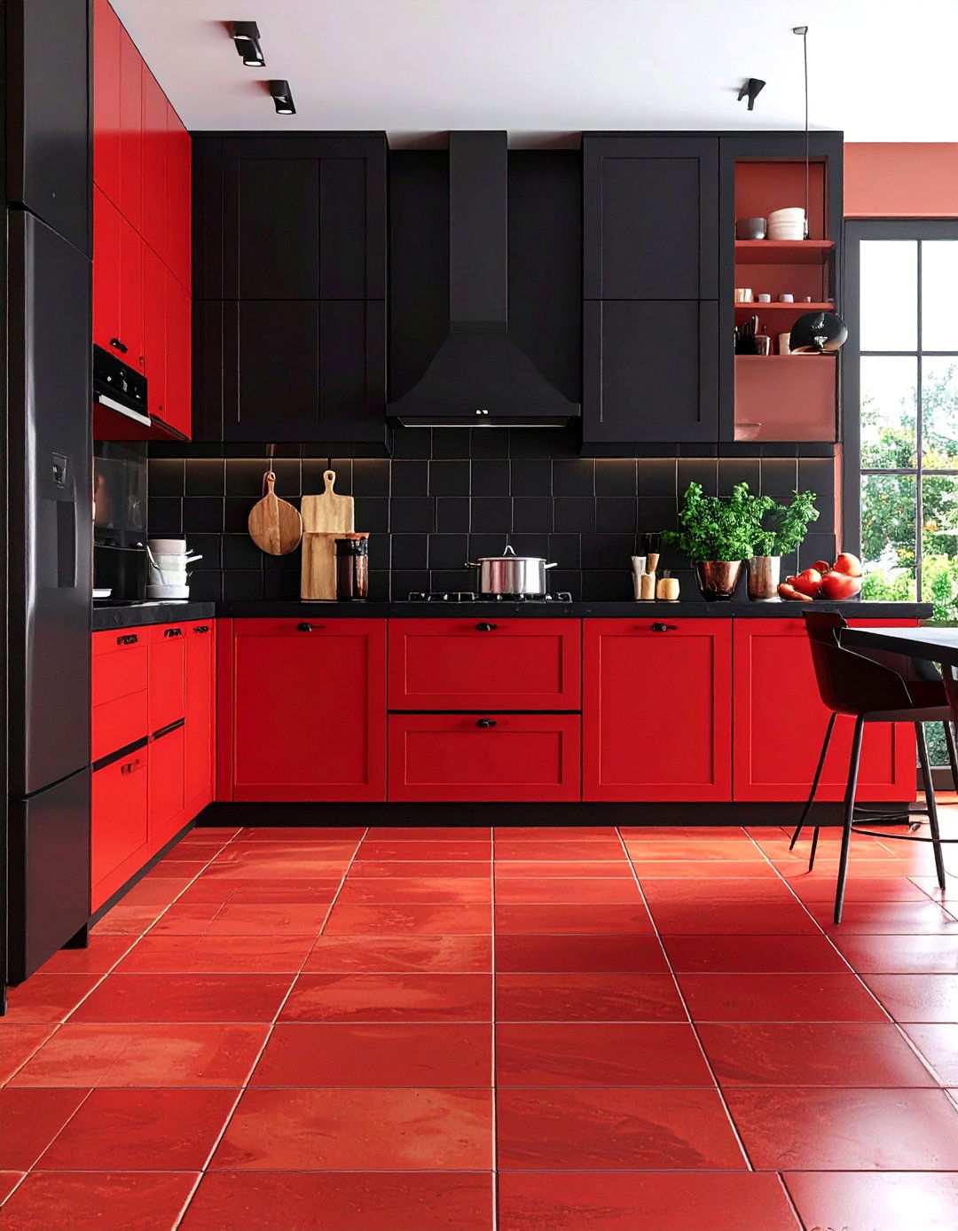 Red Kitchen Flooring With Black Cabinets - 24 red and black kitchen ideas