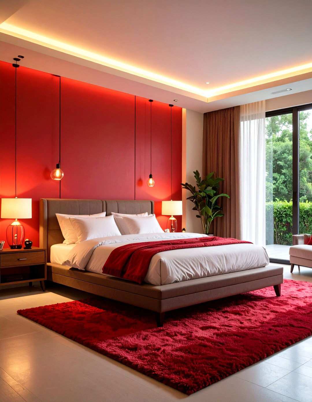 Red Lighting Accent Bedroom - 24 Red Bedroom Ideas