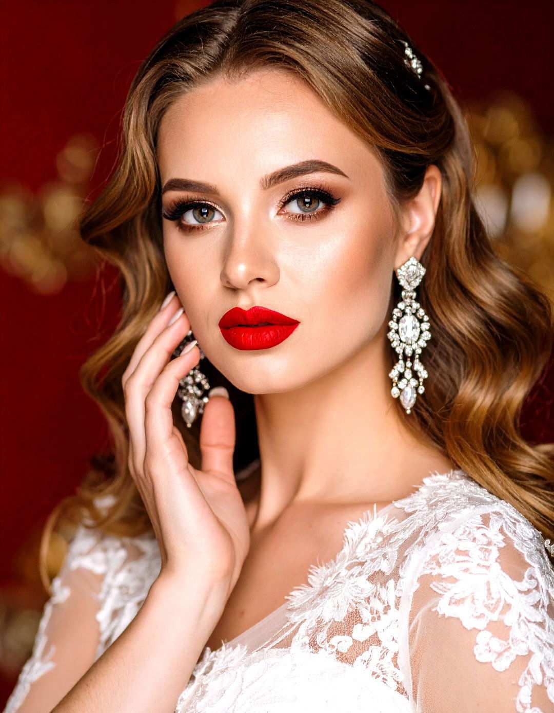 Red Lipstick Bridal Beauty - 24 Red and Black Wedding Ideas