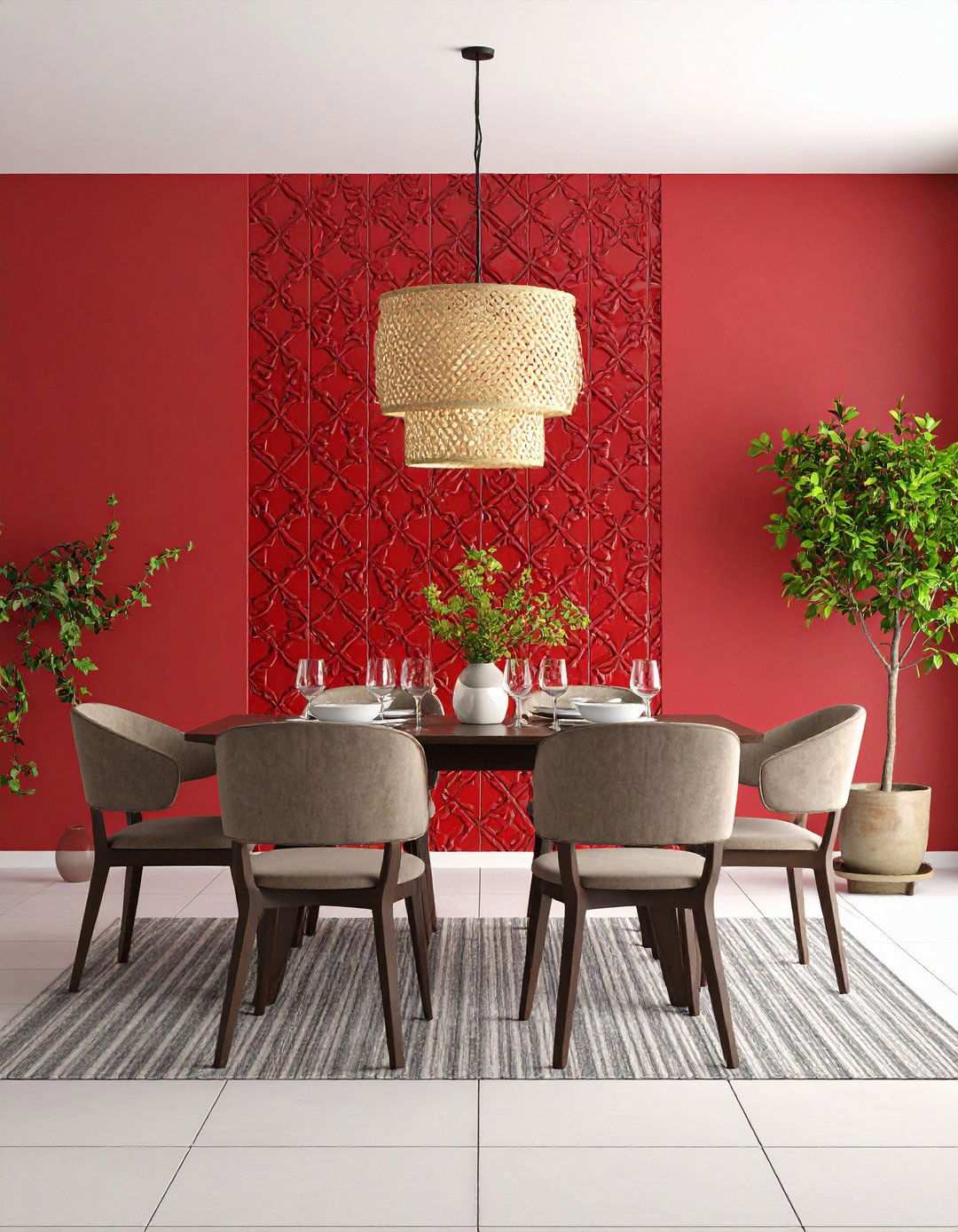 Red Mosaic Tile Accent - 24 Red Dining Room Ideas