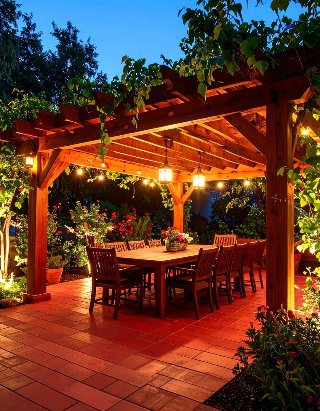 Red Paver Pergola Dining Pavilion - 24 Red Paver Patio Ideas