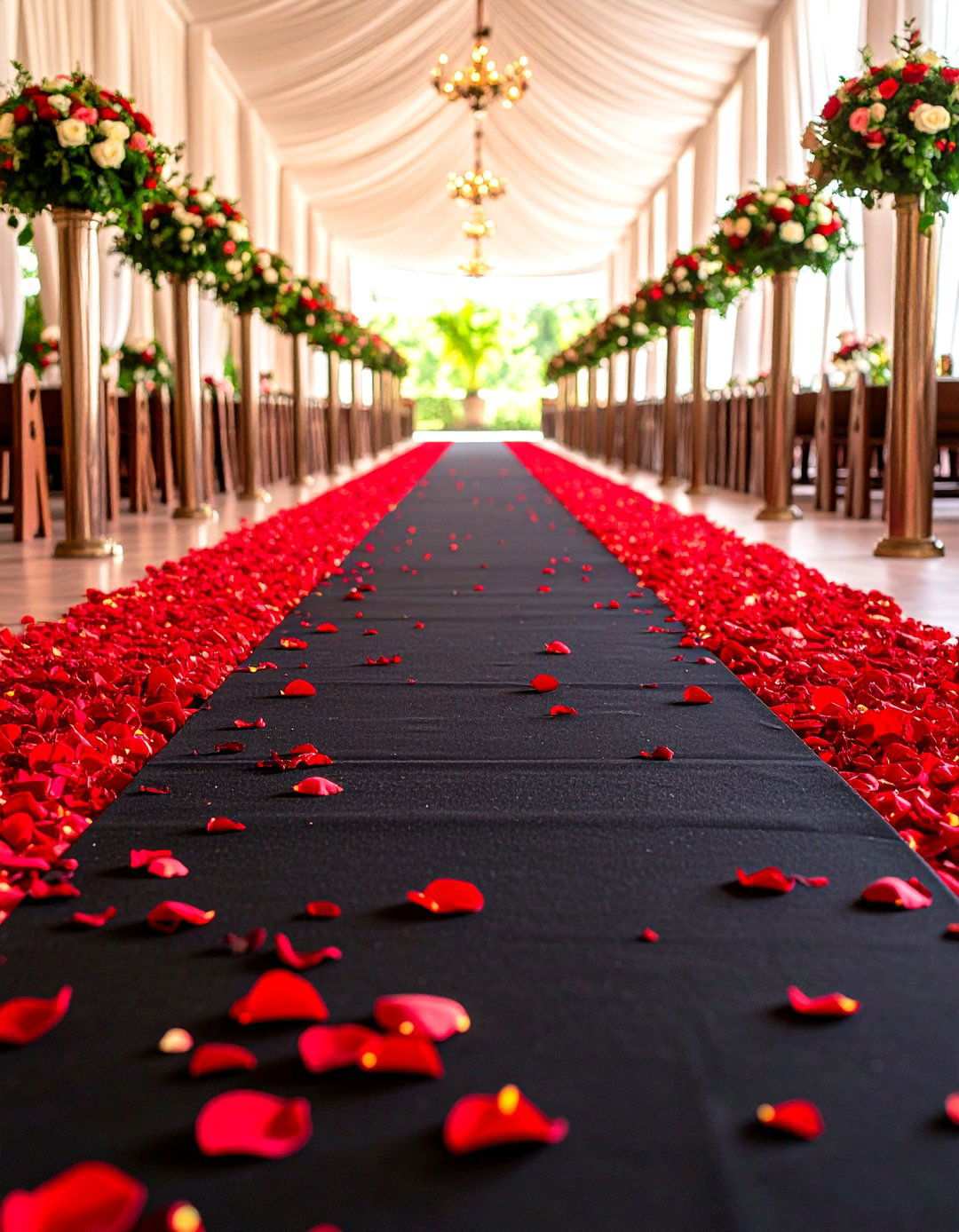 Red Rose Petal Aisle Runner - 24 Red and Black Wedding Ideas