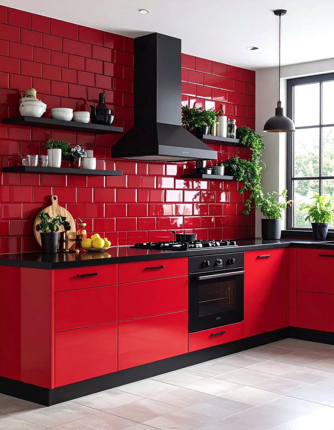 Red Subway Tile With Black Grout - 24 red and black kitchen ideas