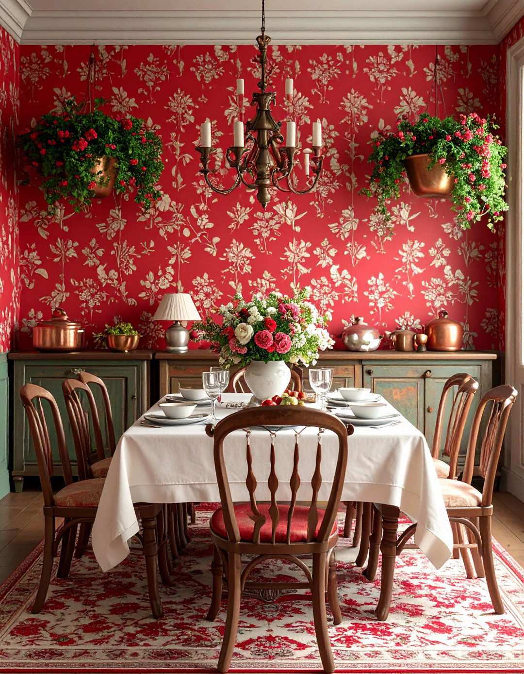Red Toile French Country Charm - 24 Red Dining Room Ideas