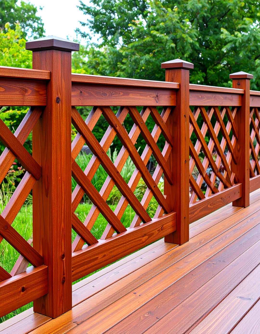 Redwood Geometric Diamond Pattern Railing - 24 Wood Deck Railing Ideas