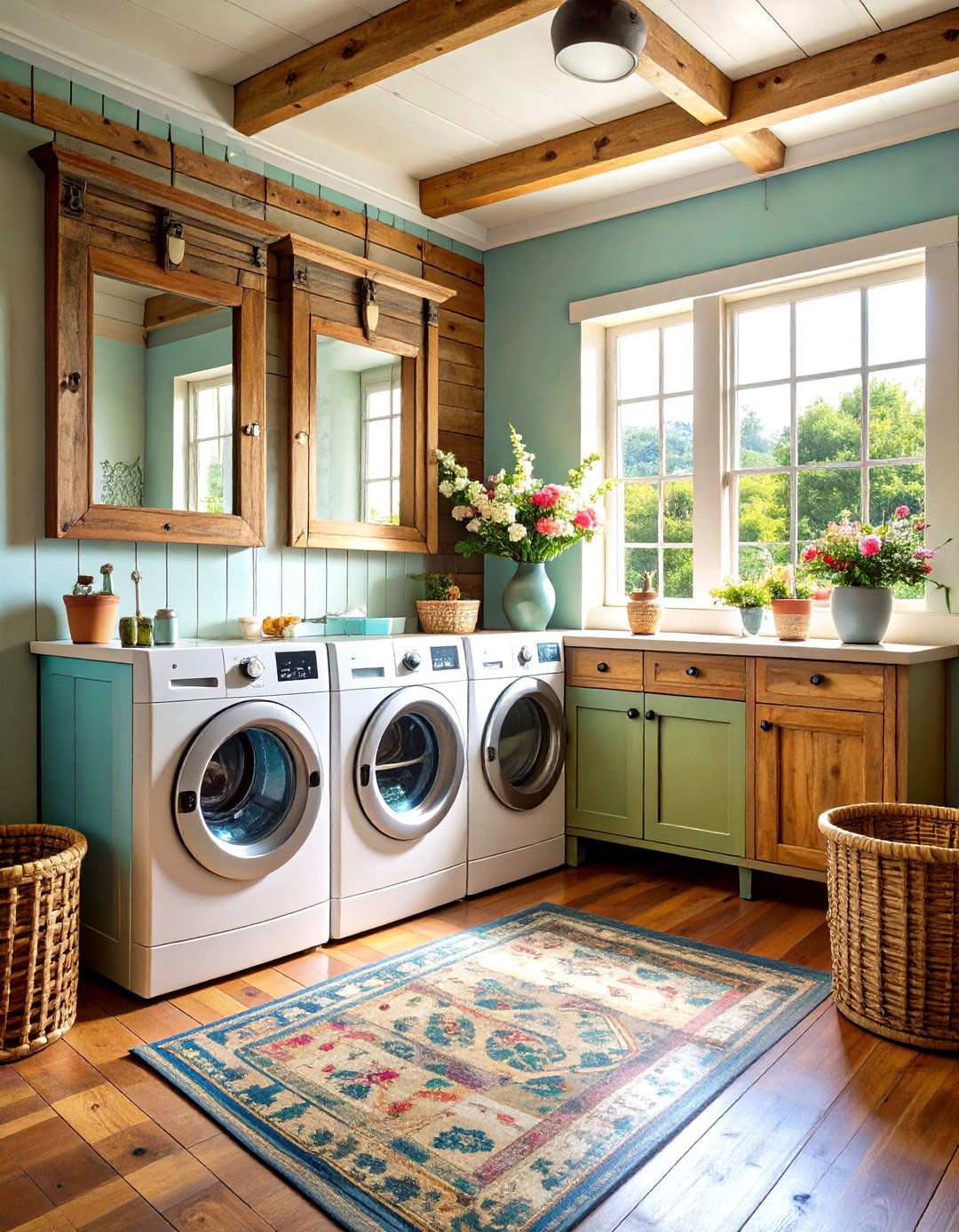 Repurposed Window Frame Mirrors Laundry Room - 24 Rustic Laundry Room Ideas