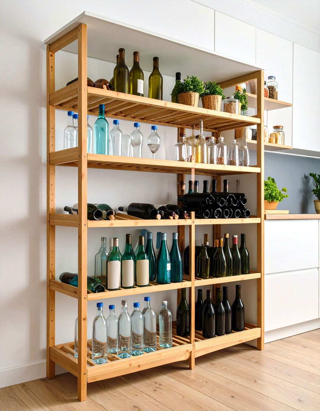 Repurposed Wine Rack Storage - 24 Water Bottle Storage Ideas