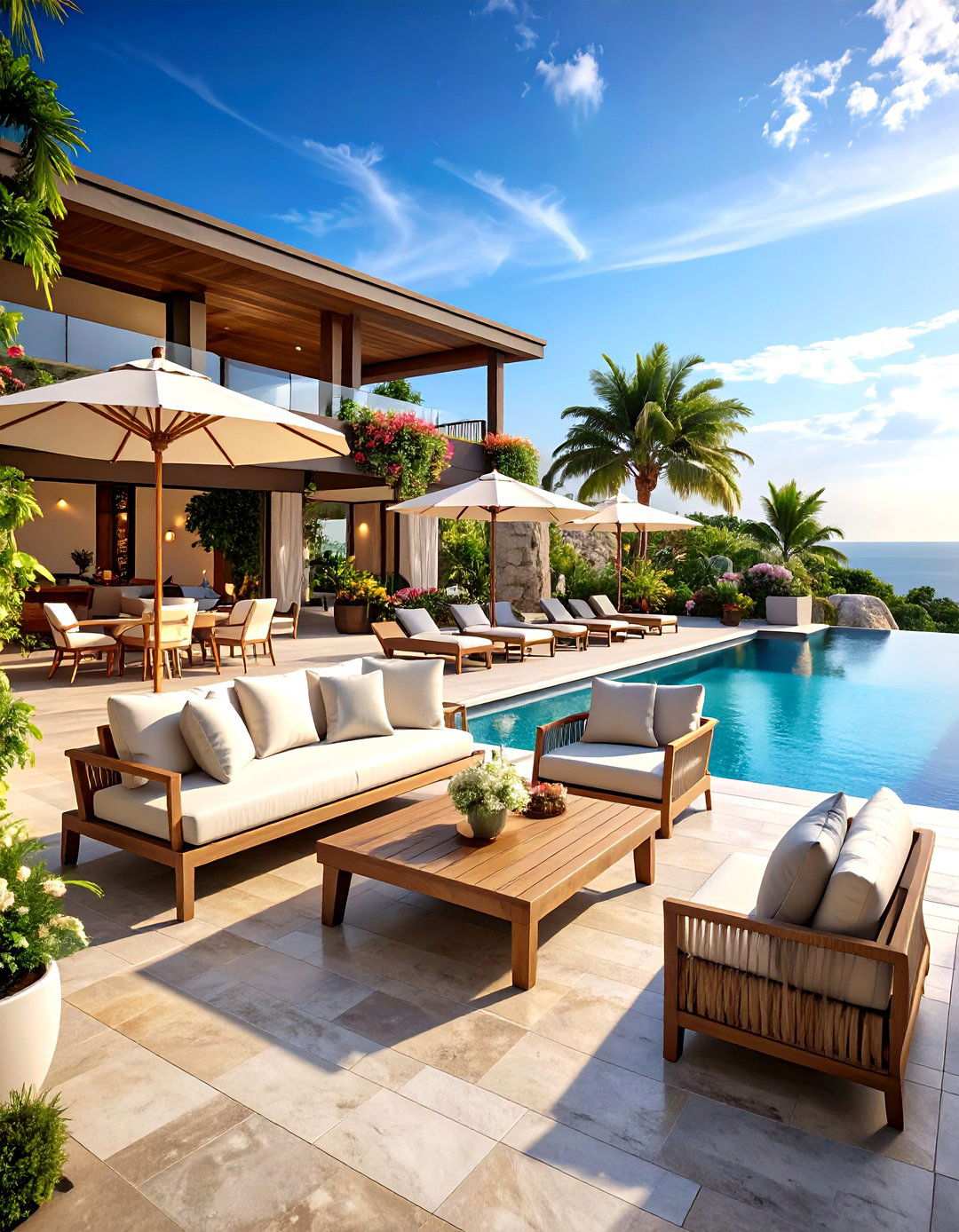 Resort Pool Deck Patio - 24 Tropical Patio Ideas