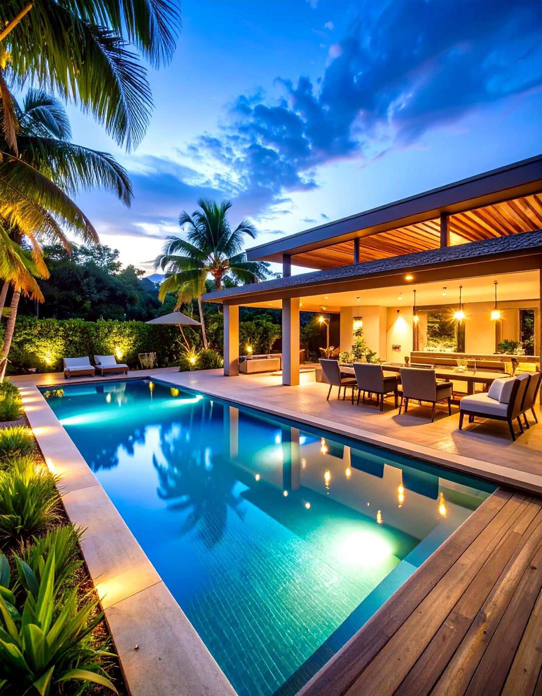 Resort Style Pool Complex with Cabanas - 24 Large Backyard Landscaping Ideas
