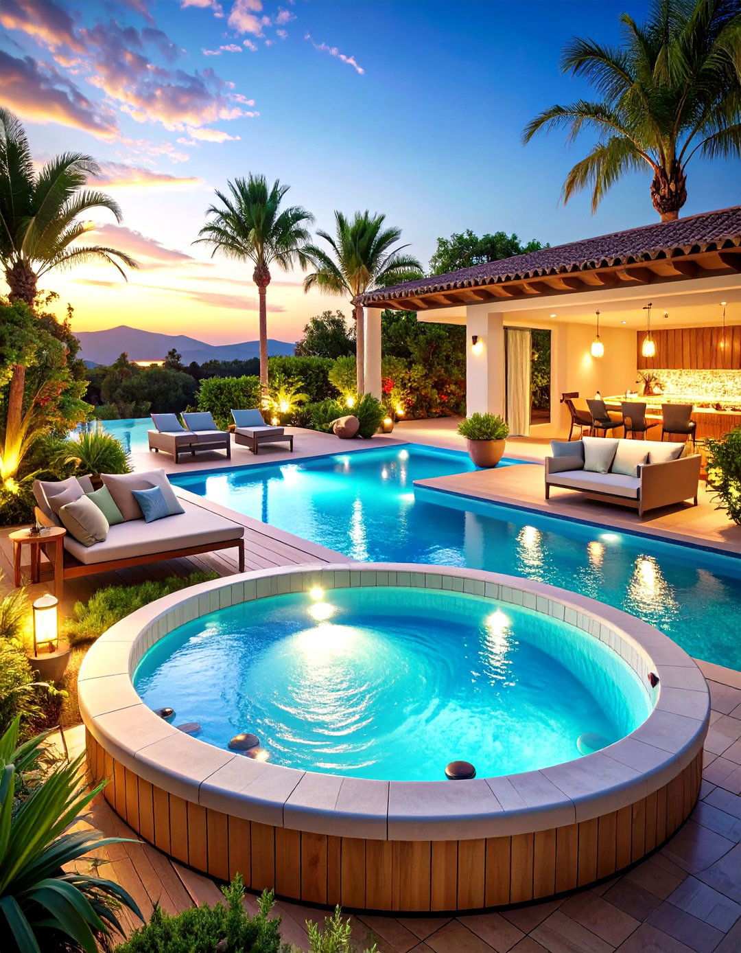 Resort Style Pool Integration Hot Tub - 24 Hot Tub Landscaping Ideas