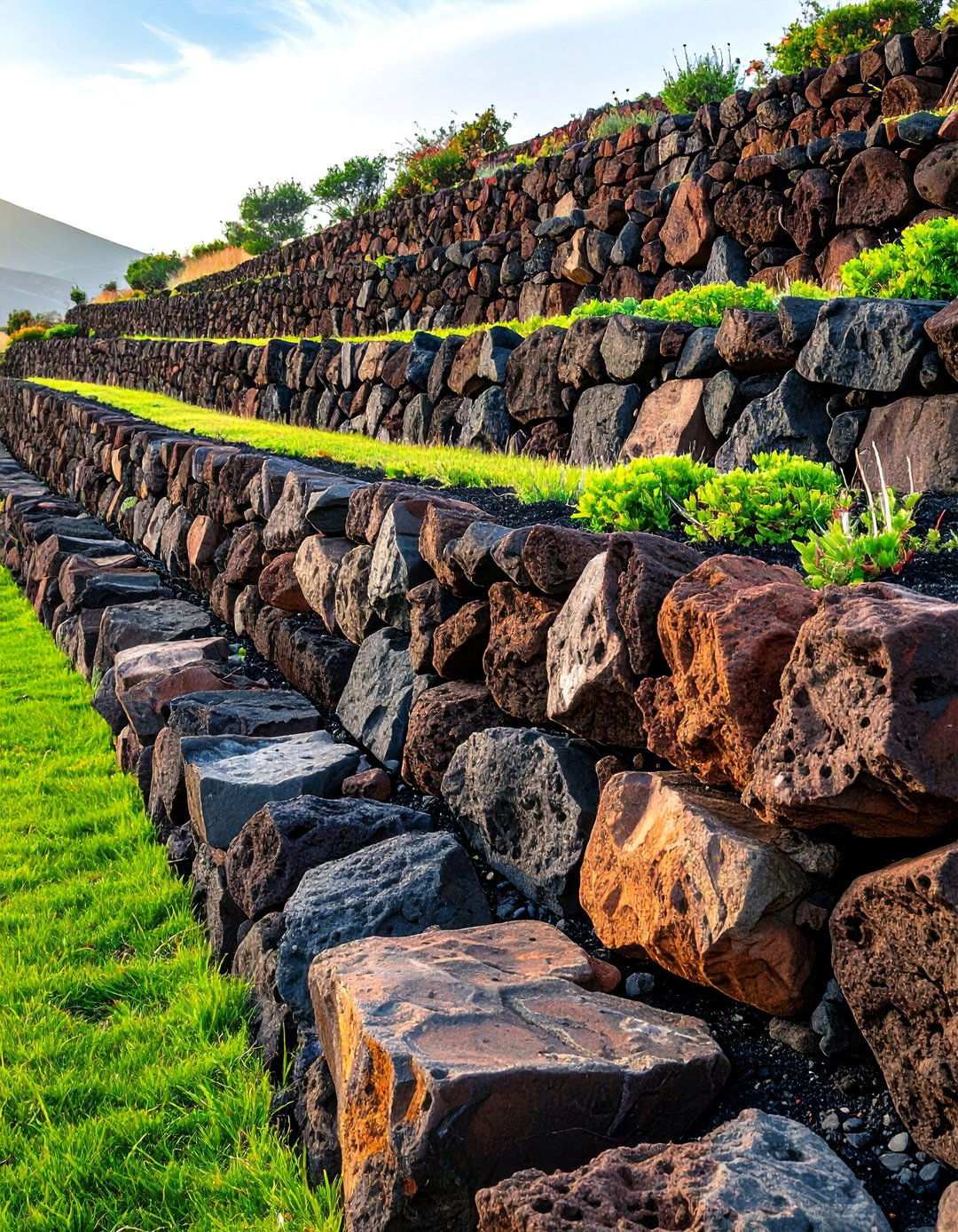 Retaining Wall Construction - 24 Red Lava Rock Landscaping Ideas