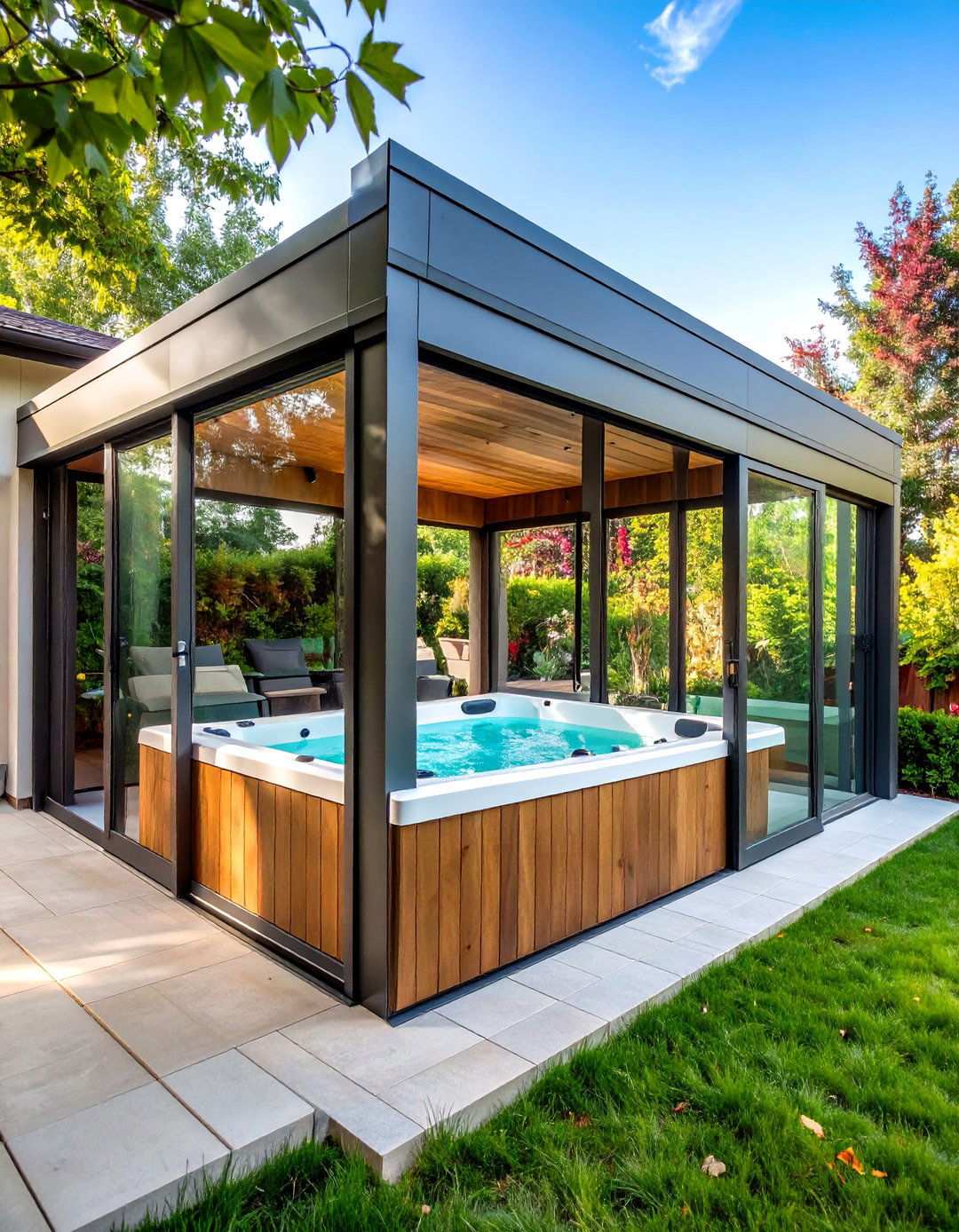 Retractable Glass Panel System - 24 Hot Tub Enclosure Ideas