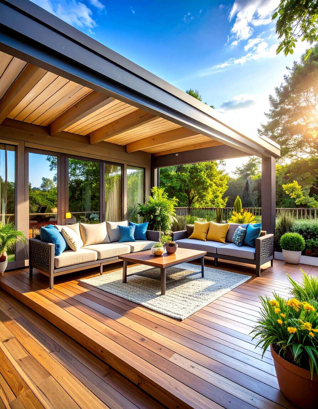 Retractable Roof Sunroom with Flexible Deck Space - 24 Sunroom and Deck Combo Ideas