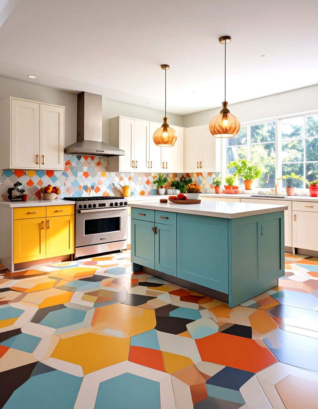 Retro Geometric Linoleum Kitchen Patterns - 24 Linoleum Kitchen Flooring Ideas